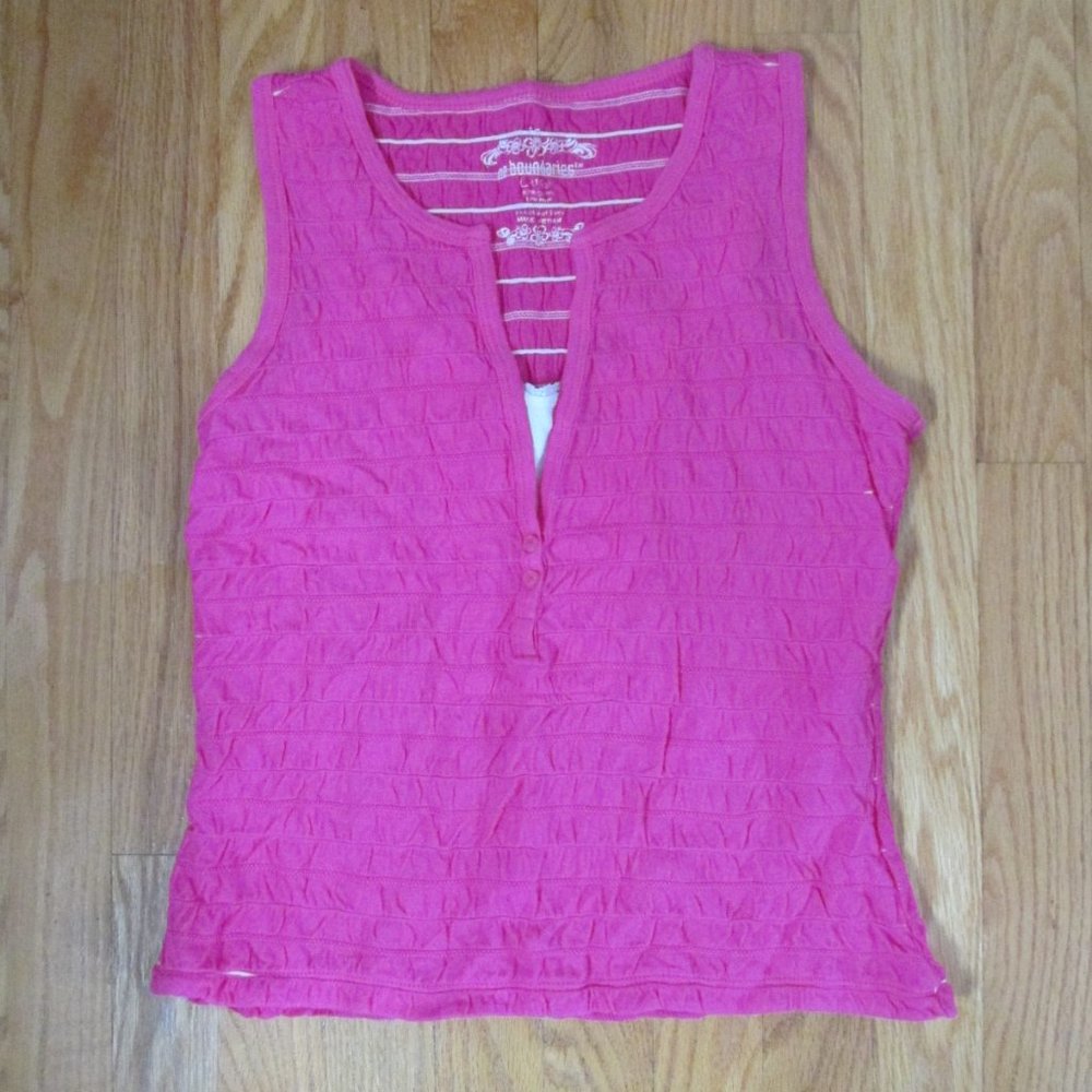NO BOUNDARIES WOMEN'S JUNIOR'S L 11 / 13 TANK TOP FUCHSIA PINK SMOCKED LAYERED